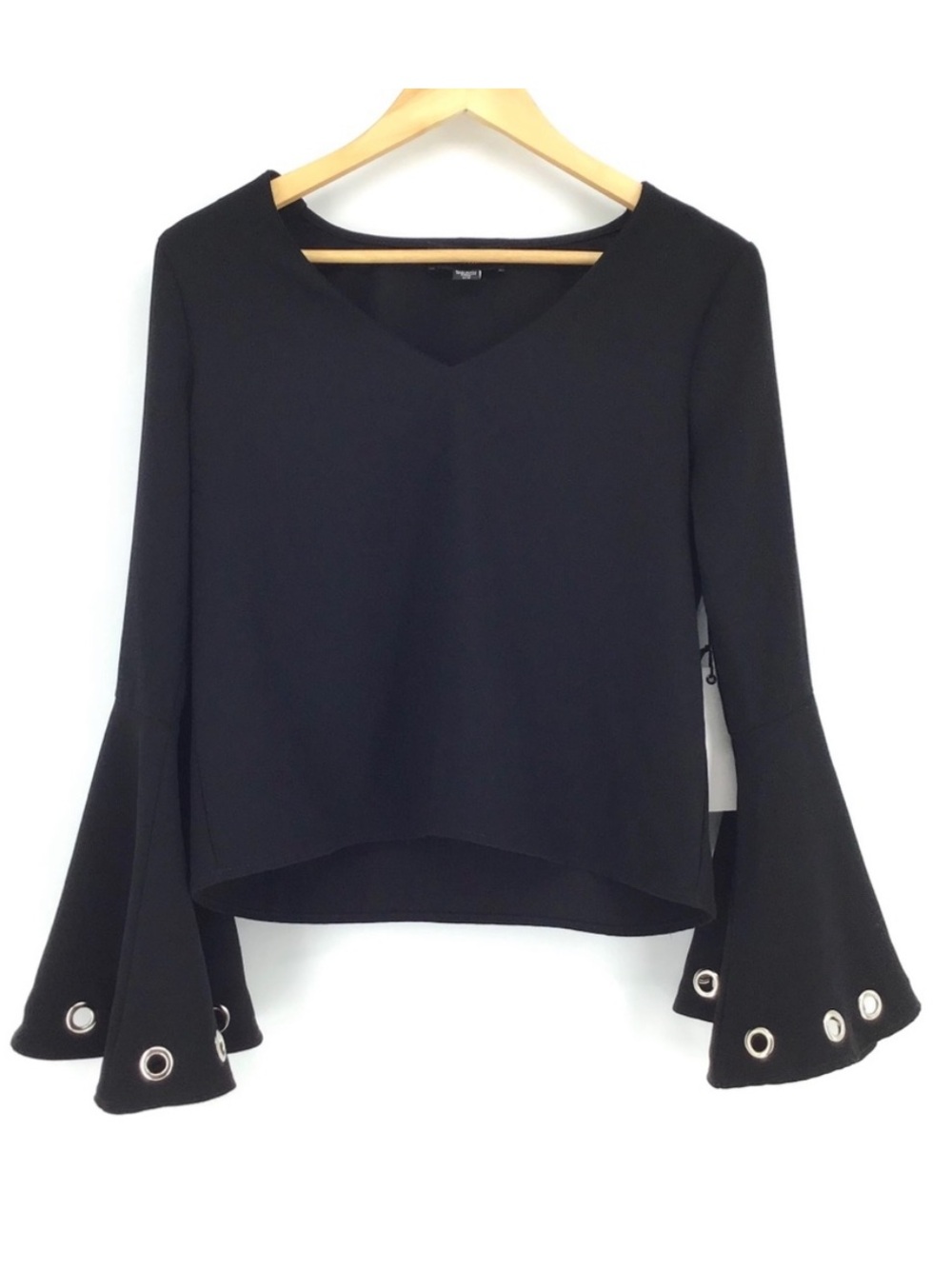 Fifteen Twenty Black V-Neck Bell Sleeve Top with Grommet Accents